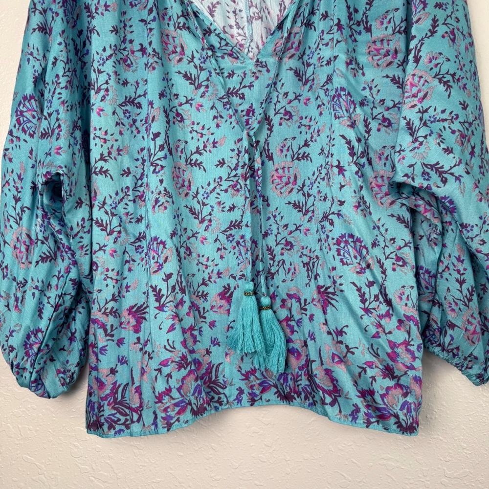 Sundance Arielle sweet floral silk top dolman sleeve tassel blouse S - Picture 4 of 12